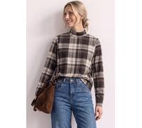 Langarmshirt STREET ONE, Damen, Gr. 36, braun (schwarz coffee), Stoff, 62% Polyester, 34% Viskose, 4% Elasthan, kariert, normal normal, hoch geschlossener Ausschnitt, abgesteppt, Shirts Langarmshirt,