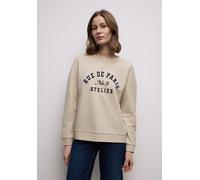 Langarmshirt STREET ONE, Damen, Gr. 36, cotton beige, Web, 48% Baumwolle, 47% Modal, 5% Elasthan, unifarben, comfort fit normal, Rundhals, Bündchen, Shirts Langarmshirt, mit Wording-Print (15330504-36