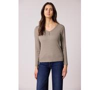 Langarmshirt STREET ONE, Damen, Gr. 36, light terra mocha, Web, 96% Baumwolle, 4% Elasthan, gestreift, normal normal, Rundhals, abgesteppt, Shirts Langarmshirt, im soften Baumwoll-Mix (27421104-36) li