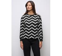 Langarmshirt STREET ONE, Damen, Gr. 36, schwarz, Stoff, 64% Polyester, 33% Viskose, 3% Elasthan, gemustert, normal normal, Rundhals, elastischer Bund, Shirts Langarmshirt, mit Zick Zack Muster (773209