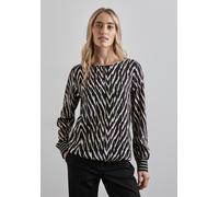 Langarmshirt STREET ONE, Damen, Gr. 36, schwarz, Stoff, Rückseite: 95% Viskose; 5% Elasthan; Front und Ärmel: 100% Viskose, bedruckt, gerade normal, Rundhals, Bündchen, Shirts Langarmshirt, mit Cut-Ou