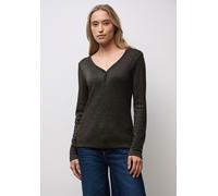 Langarmshirt STREET ONE, Damen, Gr. 36, schwarzest braun, Stoff, 53% Polyester, 29% Viskose, 10% Metallfasern, 8% Polyamid, unifarben, comfort fit normal, V-Ausschnitt, abgesteppt, Shirts, im Glitzer-