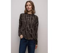 Langarmshirt STREET ONE, Damen, Gr. 36, schwarzest braun, Stoff, 63% Polyester, 34% Viskose, 3% Elasthan, comfort fit normal, Rundhals, Bündchen, Shirts Langarmshirt, mit grafischem Muster (37498345-3