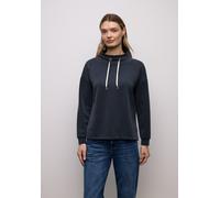 Langarmshirt STREET ONE, Damen, Gr. 36, shadowed navy, Stoff, 46% Modal, 46% Polyester, 8% Elasthan, unifarben, normal normal, hoch geschlossener Ausschnitt, Bündchen, Shirts Langarmshirt, mit Kordelz