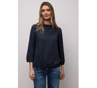 Langarmshirt STREET ONE, Damen, Gr. 36, shadowed navy, Web, 55% Baumwolle, 43% Polyester, 2% Elasthan, unifarben, comfort fit normal, Rundhals, Bündchen, Shirts Langarmshirt, im soften Baumwoll-Mix (2