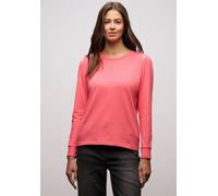 Langarmshirt STREET ONE, Damen, Gr. 36, striking coral, Jersey, Obermaterial: 95% Baumwolle, 5% Elasthan, unifarben, normal hüftbedeckend, Rundhals, Bündchen, Shirts Langarmshirt, mit Raffung an der S