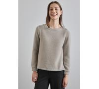 Langarmshirt STREET ONE, Damen, Gr. 38, beige (breezy beige), Stoff, 48% Polyamid, 27% Polyester, 13% Viskose, 12% metallisierte Fasern, unifarben, normal normal, U-Boot-Ausschnitt, Bündchen, Shirts L