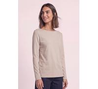 Langarmshirt STREET ONE, Damen, Gr. 38, beige (clay sand), Web, 50% Baumwolle, 50% Modal, unifarben, comfort fit normal, U-Boot-Ausschnitt, abgesteppt, Shirts Langarmshirt, mit U-Boot-Ausschnitt, Tops