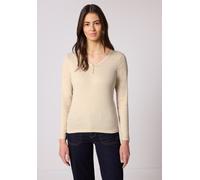 Langarmshirt STREET ONE, Damen, Gr. 38, cotton beige, Web, 96% Baumwolle, 4% Elasthan, gestreift, normal normal, Rundhals, abgesteppt, Shirts Langarmshirt, im soften Baumwoll-Mix (30748608-38) cotton