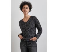 Street One Damen A322358 LTD QR Fluffy Leo V-Neck Shirt, Gravel Grey Mel., 38 EU, Gravel Grey Mel., 38