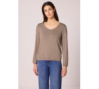Langarmshirt STREET ONE, Damen, Gr. 38, light terra mocha, Stoff, 95% Viskose, 5% Elasthan, unifarben, normal normal, V-Ausschnitt, elastischer Bund, Shirts Langarmshirt, mit abgerundetem V-Ausschnitt