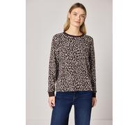 Langarmshirt STREET ONE, Damen, Gr. 38, molten earth, Stoff, 64% Polyester, 33% Viskose, 3% Elasthan, comfort fit normal, Rundhals, elastischer Bund, Shirts Langarmshirt, Jacquard (78919835-38) molten