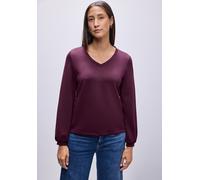 Langarmshirt STREET ONE, Damen, Gr. 38, noble rot, Stoff, 46% Modal, 46% Polyester, 8% Elasthan, unifarben, normal normal, V-Ausschnitt, elastischer Bund, Shirts Langarmshirt, im Silk Look (55983961-3