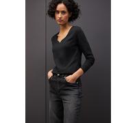 Langarmshirt STREET ONE, Damen, Gr. 38, schwarz, Jersey, Obermaterial: 95% Baumwolle, 5% Elasthan. Futter: 95% Baumwolle, 5% Elasthan, unifarben, figurbetont hüftbedeckend, herzförmiger Ausschnitt, Sh