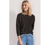 Langarmshirt STREET ONE, Damen, Gr. 38, schwarz (schwarz coffee meliert), Stoff, 95% Viskose, 5% Elasthan, unifarben, comfort fit normal, U-Boot-Ausschnitt, Bündchen, Shirts Langarmshirt, mit Flederma