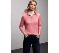 Langarmshirt STREET ONE, Damen, Gr. 38, striking coral meliert, Jersey, Obermaterial: 50% Viskose, 25% Nylon, 25% Polyester, unifarben, normal hüftbedeckend, Rundhals, Shirts Langarmshirt, mit Rippstr