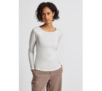 Langarmshirt STREET ONE, Damen, Gr. 40, weiß (noble rot, sanftes weiß), Web, 100% Baumwolle, unifarben, normal normal, Rundhals, abgesteppt, Shirts Langarmshirt, aus reiner Baumwolle (87958430-40) nob