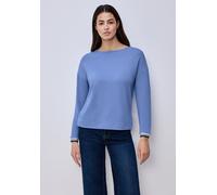 Langarmshirt STREET ONE, Damen, Gr. 42, bonnet blau, Stoff, 67% Viskose, 29% Polyester, 4% Elasthan, unifarben, normal normal, U-Boot-Ausschnitt, Rippbündchen, Shirts Langarmshirt, mit U-Boot-Ausschni