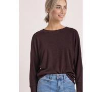 Langarmshirt STREET ONE, Damen, Gr. 42, braun (rustic rouge meliert), Stoff, 95% Viskose, 5% Elasthan, unifarben, comfort fit normal, U-Boot-Ausschnitt, Bündchen, Shirts Langarmshirt, mit Fledermausär