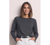 Langarmshirt STREET ONE, Damen, Gr. 42, grau (armor grau meliert), Stoff, 67% Viskose, 30% Polyester, 3% Elasthan, unifarben, normal normal, Rundhals, abgesteppt, Shirts Langarmshirt, aus softem Mater