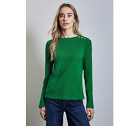 Langarmshirt STREET ONE, Damen, Gr. 42, grün (vibrant grün), Web, 57% Baumwolle, 38% Polyester, 5% Elasthan, unifarben, normal normal, hoch geschlossener Ausschnitt, Bündchen, Shirts, im soften Baumwo