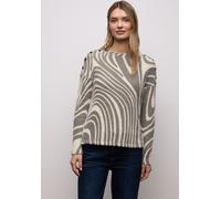 Langarmshirt STREET ONE, Damen, Gr. 42, light terra mocha, Stoff, 50% Polyamid, 32% Polyester, 18% Viskose, Jacquardmuster, comfort fit normal, Rundhals, normaler Saum, Shirts Langarmshirt, Jacquard (