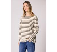 Langarmshirt STREET ONE, Damen, Gr. 42, light terra mocha, Web, 100% Baumwolle, gestreift, comfort fit normal, U-Boot-Ausschnitt, normaler Saum, Shirts Langarmshirt, mit U-Boot-Ausschnitt (40898325-42
