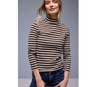 Langarmshirt STREET ONE, Damen, Gr. 42, molten earth, Jersey, Obermaterial: 95% Baumwolle, 5% Elasthan, gestreift, tailliert hüftbedeckend, Rundhals, Shirts Langarmshirt, in Streifen-Optik und mit Tur