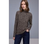 Langarmshirt STREET ONE, Damen, Gr. 42, molten earth, Jersey, Obermaterial: 95% Viskose, 5% Elasthan, animal-print, tailliert hüftbedeckend, Rundhals, Shirts Langarmshirt, mit Leo-Animal-Print (910964