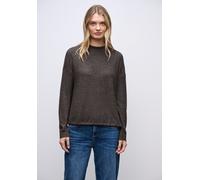 Langarmshirt STREET ONE, Damen, Gr. 42, rustic braun meliert, Stoff, 80% Viskose, 15% Polyester, 5% Elasthan, unifarben, normal normal, Rundhals, abgesteppt, Shirts Langarmshirt, aus strecthigem Visko