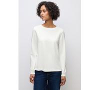 Langarmshirt STREET ONE, Damen, Gr. 42, sanftes weiß, Stoff, 71% Polyester, 26% Viskose, 3% Elasthan, unifarben, normal normal, U-Boot-Ausschnitt, Bündchen, Shirts Langarmshirt, mit U-Boot-Ausschnitt