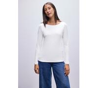 Langarmshirt STREET ONE, Damen, Gr. 42, weiß, Web, Obermaterial: 50% Baumwolle, 50% Modal; Futter: 100% Baumwolle, unifarben, normal normal, U-Boot-Ausschnitt, abgesteppt, Shirts Langarmshirt, im soft