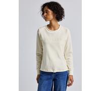 Langarmshirt STREET ONE, Damen, Gr. 44, beige (soft beige), Cord, 67% Baumwolle, 30% Polyester, 3% Elasthan, bedruckt, normal normal, Rundhals, Bündchen, Shirts Langarmshirt, mit Artwork (86000226-44)