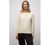 Langarmshirt STREET ONE, Damen, Gr. 44, cotton beige meliert, Stoff, 51% Polyester, 45% Viskose, 4% Elasthan, meliert, normal normal, Rundhals, abgesteppt, Shirts Langarmshirt, mit Rundhalsausschnitt