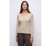 Langarmshirt STREET ONE, Damen, Gr. 44, cotton beige, Web, Obermaterial: 50% Baumwolle, 50% Modal; Futter: 100% Baumwolle, unifarben, normal normal, Rundhals, abgesteppt, Shirts Langarmshirt, im softe