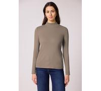 Langarmshirt STREET ONE, Damen, Gr. 44, light terra mocha, Web, 95% Baumwolle, 5% Elasthan, unifarben, normal normal, hoch geschlossener Ausschnitt, abgesteppt, Shirts Langarmshirt, im soften Baumwoll