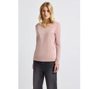 Langarmshirt STREET ONE, Damen, Gr. 44, rosa (faded rose), Web, 50% Baumwolle, 50% Modal, unifarben, normal normal, V-Ausschnitt, abgesteppt, Shirts Langarmshirt, im soften Baumwoll-Mix (64405517-44) 