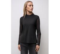 Langarmshirt STREET ONE, Damen, Gr. 44, schwarz, Stoff, Obermaterial: 95% Polyester, 5% Elasthan; Futter: 100% Viskose, unifarben, comfort fit normal, Rundhals, abgesteppt, Shirts Langarmshirt, mit Tu