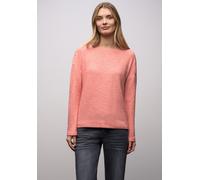 Strickpullover STREET ONE, Damen, Gr. 44, striking coral meliert, Strick, Obermaterial: 51% Polyester, 45% Viskose, 4% Elasthan, unifarben, bequem hüftbedeckend, Rundhals, Bündchen, Pullover Strickpul