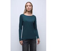 Langarmshirt STREET ONE, Damen, Gr. 44, tide blau, Web, Obermaterial: 50% Baumwolle, 50% Modal; Futter: 100% Baumwolle, unifarben, normal normal, U-Boot-Ausschnitt, abgesteppt, Shirts Langarmshirt, im