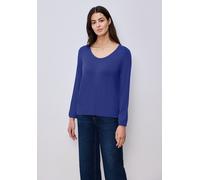 Langarmshirt STREET ONE, Damen, Gr. 46, amparo blau, Stoff, 95% Viskose, 5% Elasthan, unifarben, normal normal, V-Ausschnitt, elastischer Bund, Shirts Langarmshirt, mit abgerundetem V-Ausschnitt (8471