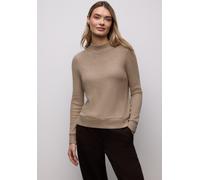 Langarmshirt STREET ONE, Damen, Gr. 46, beige (light terra mocha meliert), Stoff, 80% Viskose, 15% Polyester, 5% Elasthan, unifarben, körpernah normal, hoch geschlossener Ausschnitt, Bündchen, Shirts
