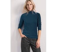 Langarmshirt STREET ONE, Damen, Gr. 46, blau (blau petrol), Web, 48% Baumwolle, 48% Modal, 4% Elasthan, unifarben, normal normal, hoch geschlossener Ausschnitt, abgesteppt, Shirts Langarmshirt, im sof