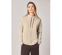 Langarmshirt STREET ONE, Damen, Gr. 46, cotton beige, Stoff, 46% Modal, 46% Polyester, 8% Elasthan, unifarben, normal normal, hoch geschlossener Ausschnitt, abgesteppt, Shirts Langarmshirt, im Silk Lo
