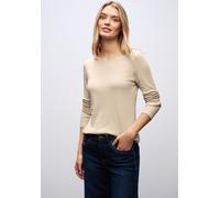 Langarmshirt STREET ONE "Style Lanea", Damen, Gr. 46, cotton beige, Jersey, Obermaterial: 50% Baumwolle, 50% Modal. Futter: 100% Baumwolle, unifarben, regular fit normal, U-Boot-Ausschnitt, angesetzte