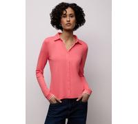 Langarmshirt STREET ONE, Damen, Gr. 46, rosa (striking coral), Stoff, 95% Viskose, 5% Elasthan, unifarben, normal normal, V-Ausschnitt, Bündchen, Shirts Langarmshirt, mit Knopfleiste (51191141-46) str