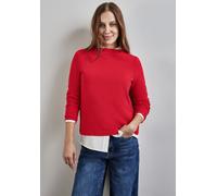 Langarmshirt STREET ONE, Damen, Gr. 46, rot (autumn rot), Stoff, 65% Polyester, 33% Viskose, 2% Elasthan, unifarben, normal normal, Rundhals, abgesteppt, Shirts, mit feinem Streifenmuster (66119347-46