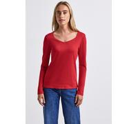 Langarmshirt STREET ONE, Damen, Gr. 46, rot (racing rot), Web, 50% Baumwolle, 50% Modal, unifarben, normal normal, V-Ausschnitt, abgesteppt, Shirts Langarmshirt, im soften Baumwoll-Mix (25847268-46) r