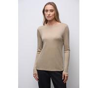 Langarmshirt STREET ONE, Damen, Gr. 46, sanded beige, Stoff, 82% Viskose, 10% metallisierte Fasern, 8% Polyamid, glänzend, regular fit normal, U-Boot-Ausschnitt, abgesteppt, Shirts Langarmshirt, aus s