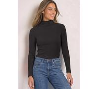 Langarmshirt STREET ONE, Damen, Gr. 46, schwarz (schwarz coffee), Web, 48% Baumwolle, 48% Modal, 4% Elasthan, unifarben, normal normal, hoch geschlossener Ausschnitt, abgesteppt, Shirts Langarmshirt, 